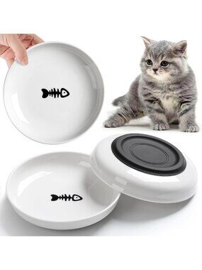 No Spill Cat Bowls Set - Anti-Whisker Fatigue Ceramic Dishes for Indoor Cats, 3